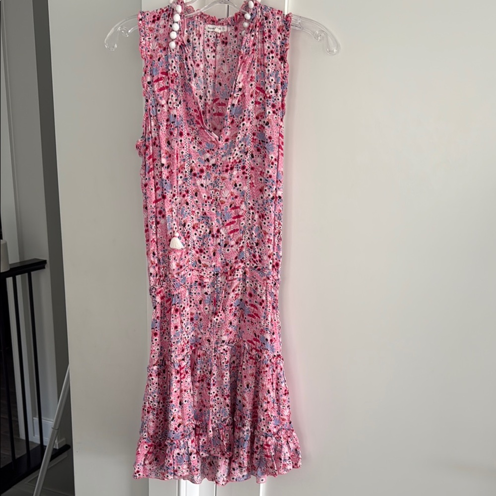 Poupette St. Barth Pink and White Sleeveless Sheath Dress